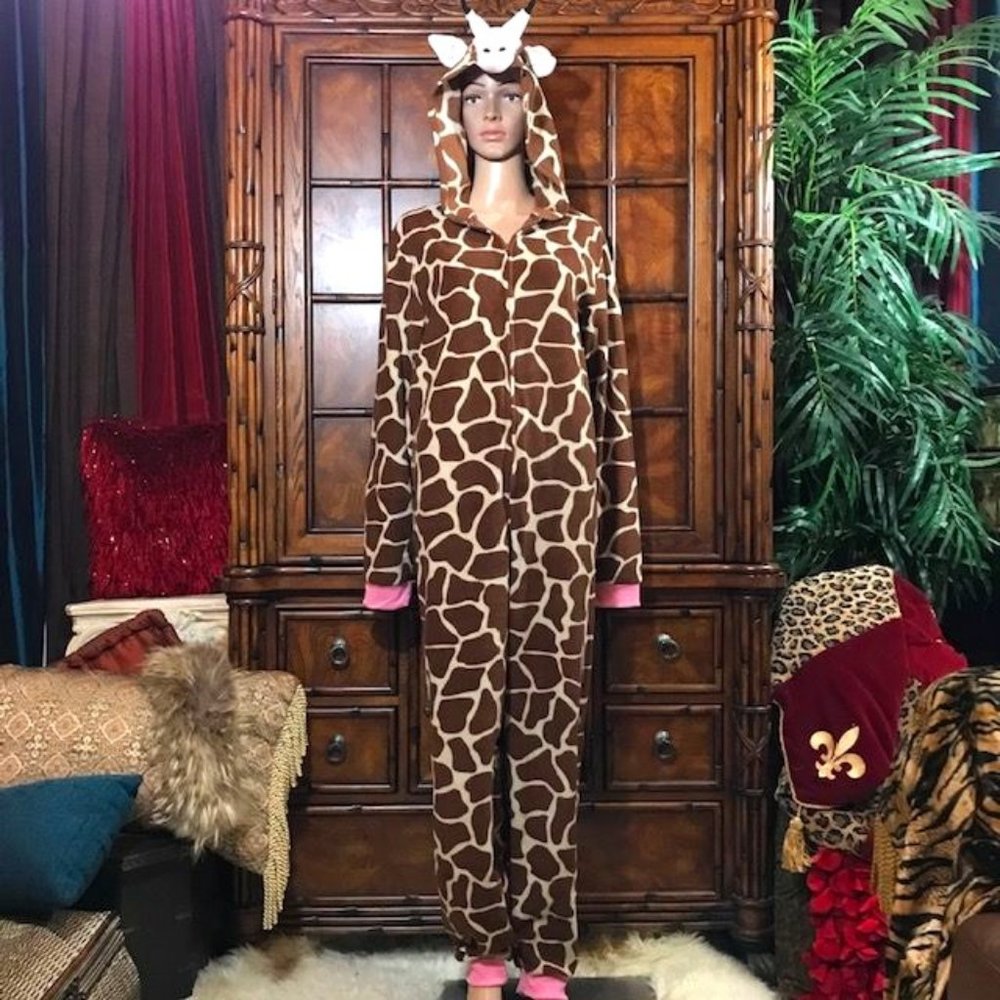#followme Giraffe Hooded Stretch Fleece Zippered Onesie